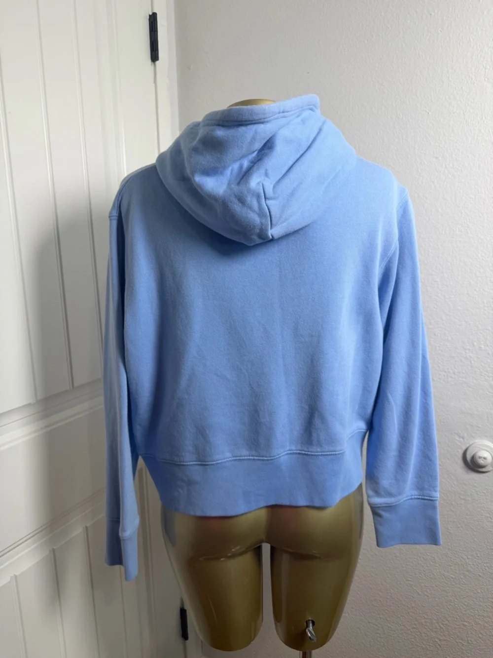 Tory Burch Tory Sport Cropped Hoodie Sweatshirt Baby Blue Cotton, Size XS